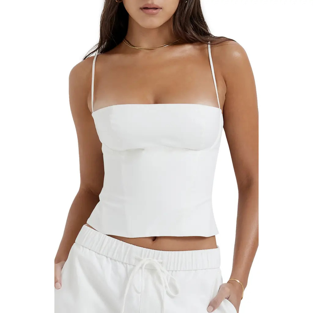 HOUSE OF CB Audette Structured Cotton Twill Corset Top in White at Nordstrom, Size Large A | Nordstrom