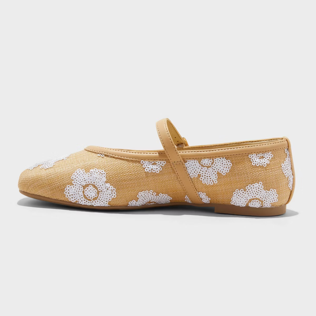 Women's Issa Raffia Floral Sequin Mary Jane Ballet Flat with Memory Foam Insole - A New Day™ Ta... | Target