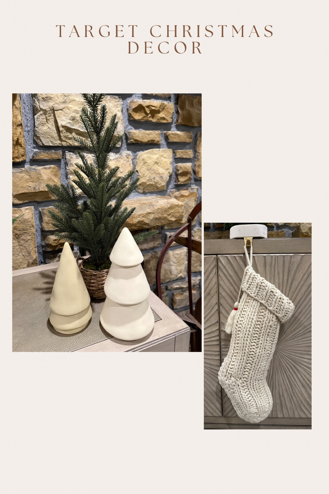 #ad #targetstyle #targetpartner @target Here are some of my favorite items from Target’s Christmas collection & how I styled! These were all items that were on my wishlist this year - ceramic Christmas tree decor, knit stocking, heavy stocking holder, and a tree that comes with an already cute basket! 