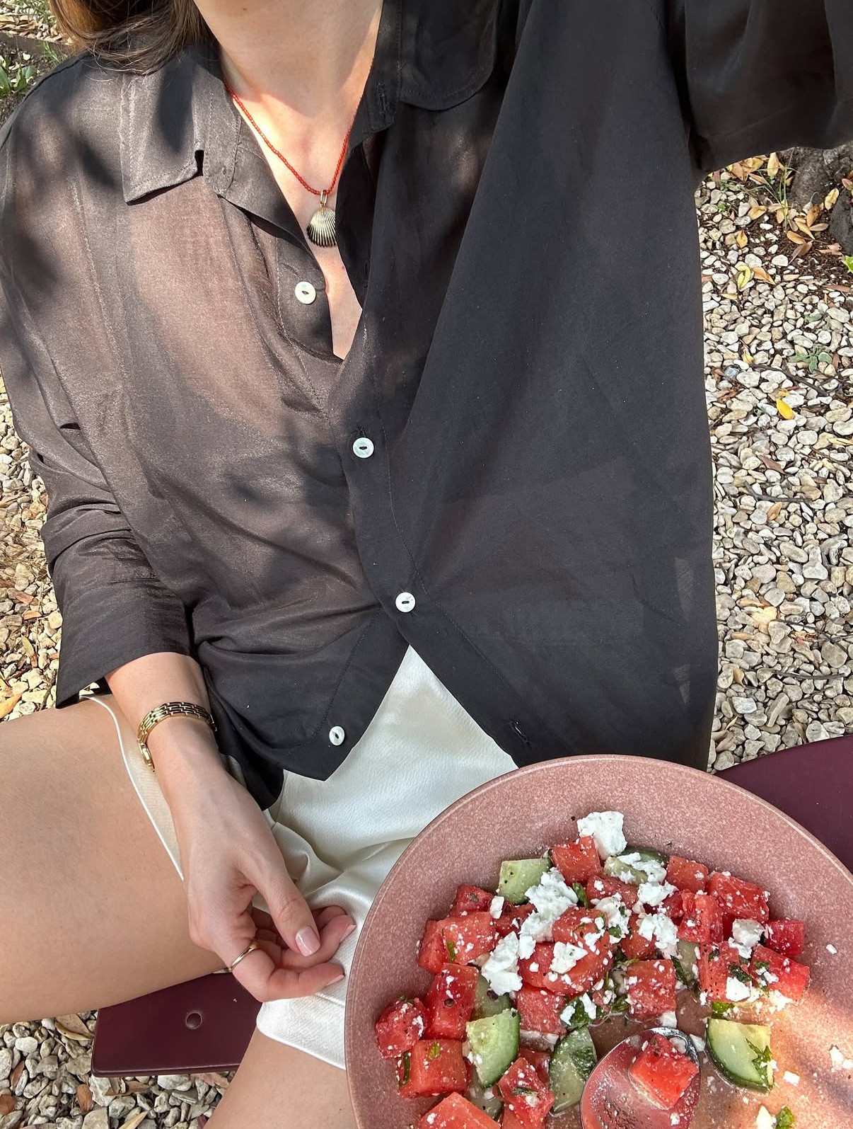 Alfresco lunch hour in the garden, wearing silk shirt and shorts to keep the ultimate cool

#LTKsummer #LTKstyletip