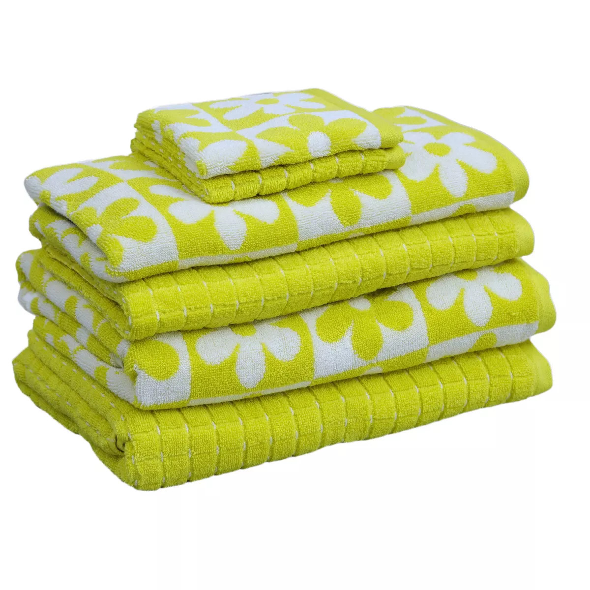 6pc Bath Towel Set Yellow Checkered Daisy - Kapoor Home | Target