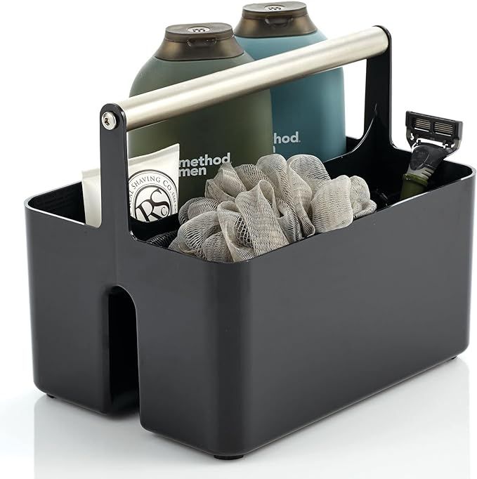 mDesign Plastic Shower Caddy Storage Organizer Utility Tote, Divided Basket Bin - Metal Handle fo... | Amazon (US)