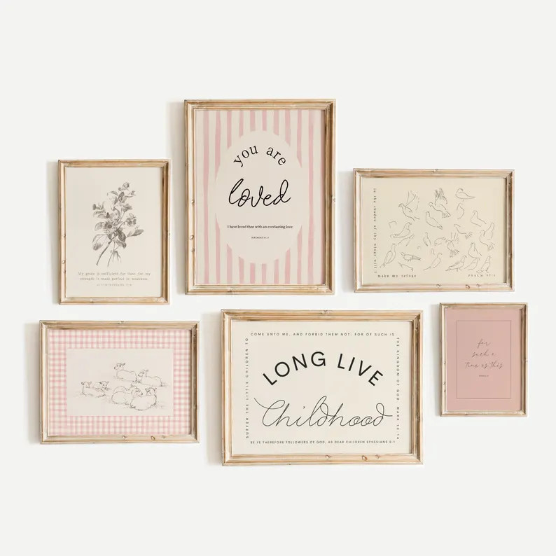 Christian Girls Vintage Gallery Wall, Cottage Core Home Decor, Nursery Scripture Print, Kids Room... | Etsy (US)