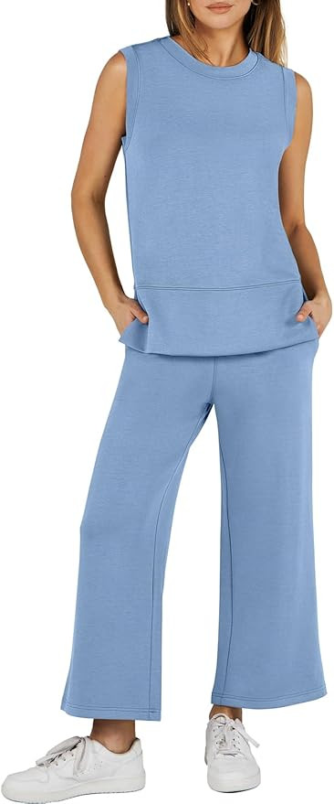 ANRABESS Women's 2 Piece Sets Summer Outfits Sleeveless Wide Leg Tracksuits Casual Sweat Sets Lou... | Amazon (US)