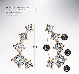 14K Gold Plated"Hearts & Arrows" Simulated Diamond Ear Crawler - Cuff Earrings Hypoallergenic Stu... | Amazon (US)