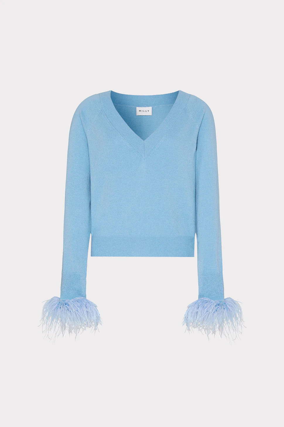 Feather Cuff V-Neck Sweater | MILLY
