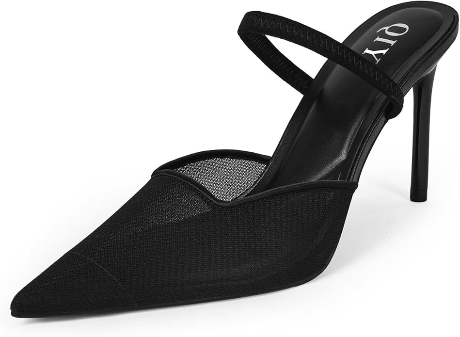 QIY Mesh Heels for Women Pumps Closed Pointed Toe High Heels Stiletto Heeled Mules Sandals Dress ... | Amazon (US)