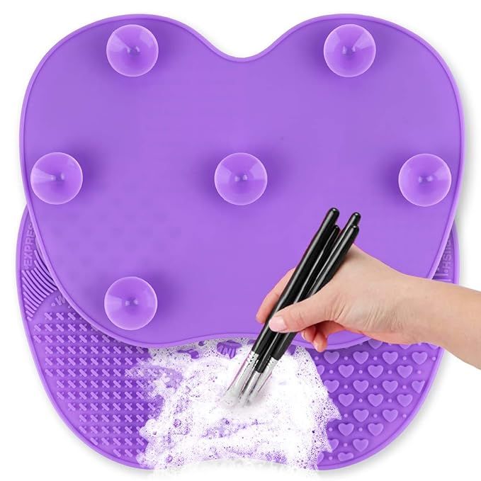Silicon Makeup Brush Cleaning Mat Makeup Brush Cleaner Pad Cosmetic Brush Cleaning Mat Portable W... | Amazon (US)