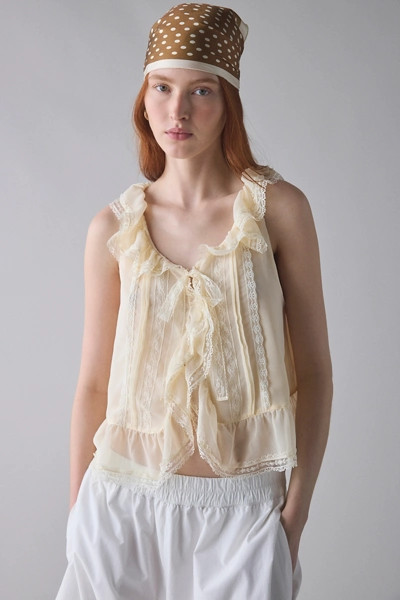 Kimchi Blue Cassie Cascading Ruffle Lace Trim Sleeveless Blouse | Urban Outfitters (US and RoW)