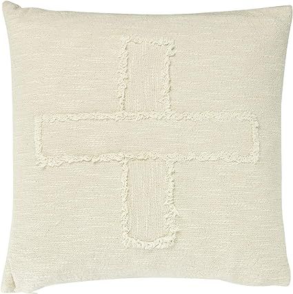 Creative Co-Op DF2389 Square Cotton Mudcloth Fringed X Pattern Pillow, Off-White | Amazon (US)