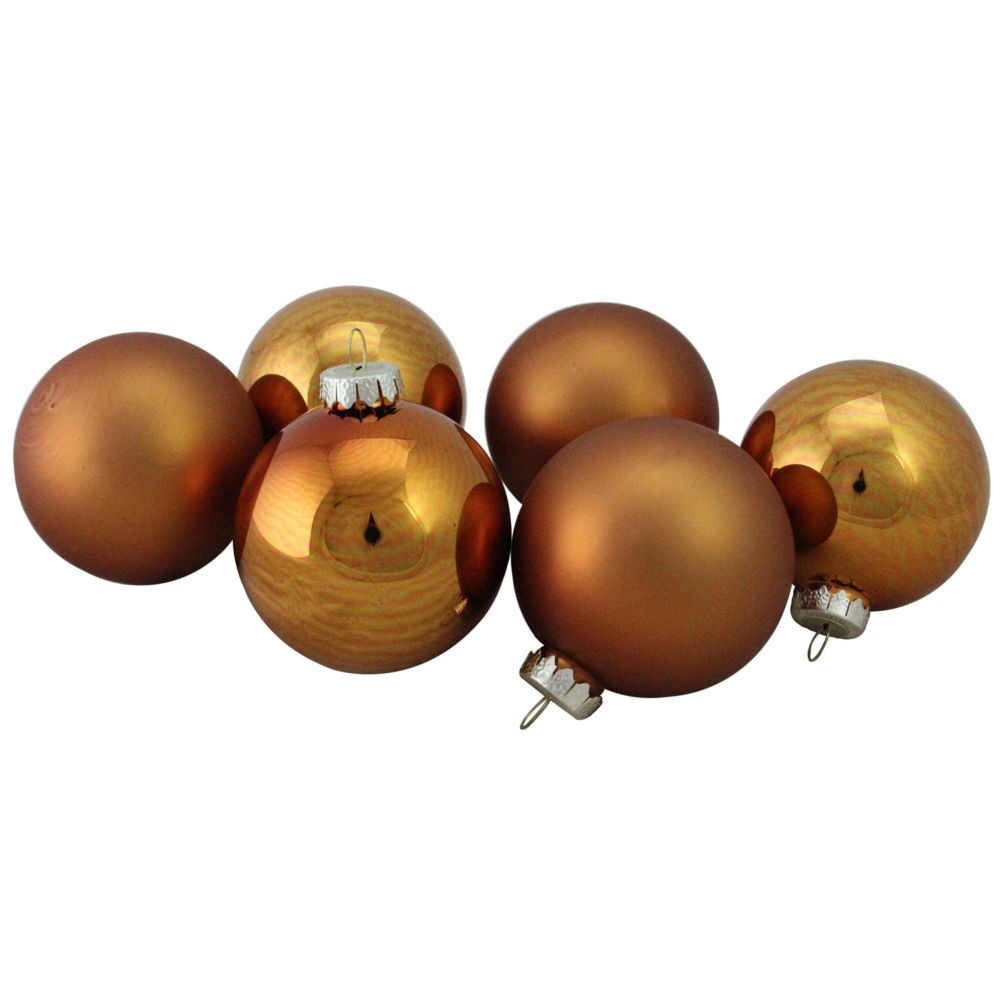 6ct Bronze and Amber Glass 2-Finish Christmas Ball Ornaments 3.25"" (80mm) Brown | Oriental Trading Company