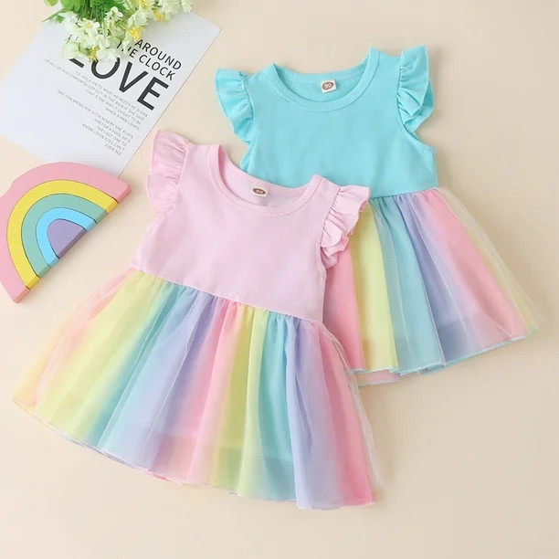 Kids Baby Girls Toddler Princess Rainbow Tulle Tutu Dress Pageant Party Lace Dress | Walmart (US)