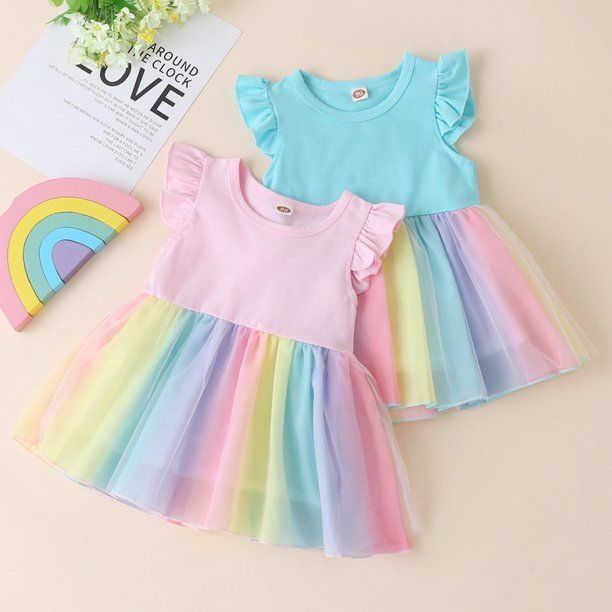 Kids Baby Girls Toddler Princess Rainbow Tulle Tutu Dress Pageant Party Lace Dress | Walmart (US)