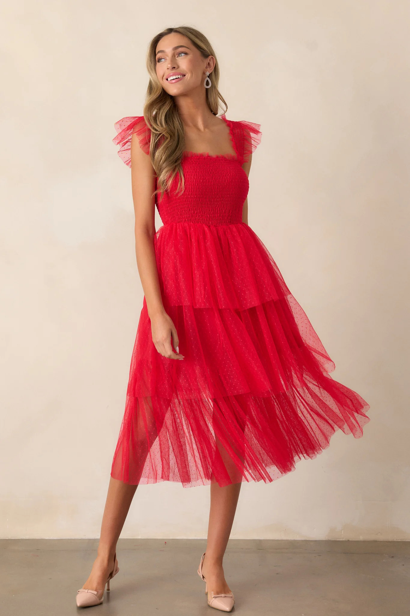 Shine Brighter Red Tiered Midi Dress | Red Dress
