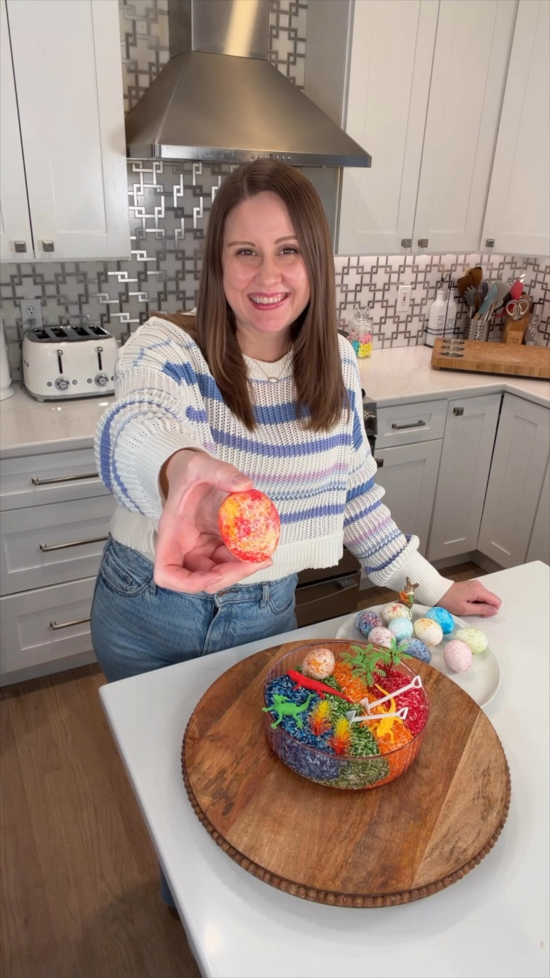 Such a fun (and mess-free!) way to color Easter eggs AND turn it into sensory play 🐣🌈

All you need is white rice + a few drops of food coloring—just mix it in small containers or baggies, add your hard boiled eggs, and shake to create the prettiest speckled designs. The more you mix and switch colors, the more unique they turn out!

Pro tip: soak your eggs in vinegar first to help the colors pop even more ✨

Once you’re done decorating, don’t toss the rice—let it dry and use it for a colorful sensory bin! Add scoops, little toys, or even one of the eggs for a fun, hands-on activity your little ones will love.

If you want to speed up drying, pop the rice in the oven on the lowest temp for a few minutes—so easy!

I linked everything I used to recreate this 💛

#LTKFamily #EasterIdeas #EasterEggs #SensoryPlay #MomHacks #EasterFun #SpringActivities #KidsActivities

#LTKHome #LTKSeasonal #LTKmomlife