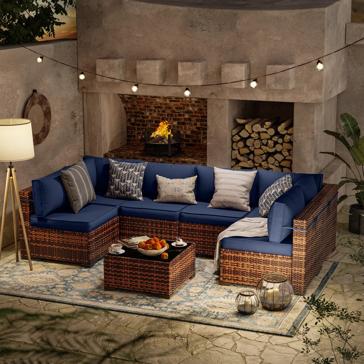 Keyala 7-Piece Rattan Sectional Seating Group with 4-Inch Thick Cushions and Waterproof Cover | Wayfair North America