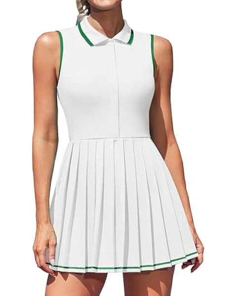 ATTRACO Women Tennis Dresses Ribbed Polo Golf Dress Half Zip Pleated Workout Dress with Built in ... | Amazon (US)