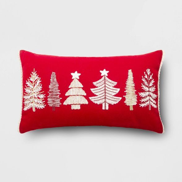 Holiday Oversized Embroidered Trees Lumbar Throw Pillow - Threshold™ | Target