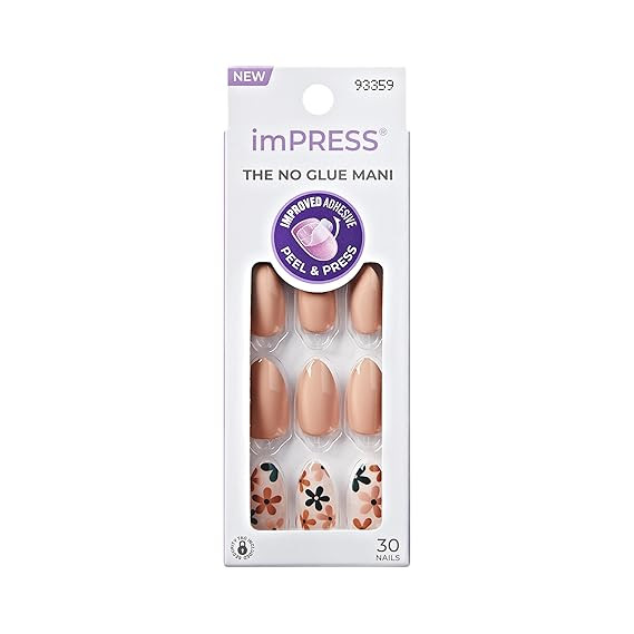 KISS imPRESS No Glue Mani Press On Nails, Design, 'As It Was', Beige, Medium Size, Almond Shape, ... | Amazon (US)