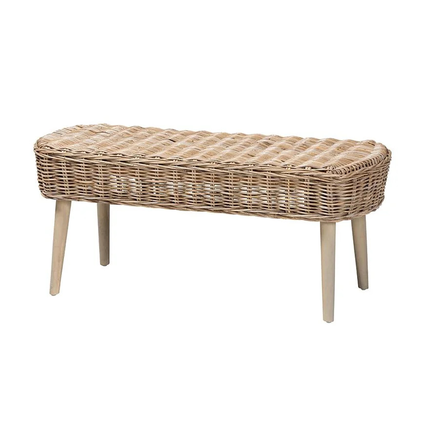 bali & pari Raisa Natural Kubu Rattan and Gray Acacia Wood Accent Bench - Walmart.com | Walmart (US)