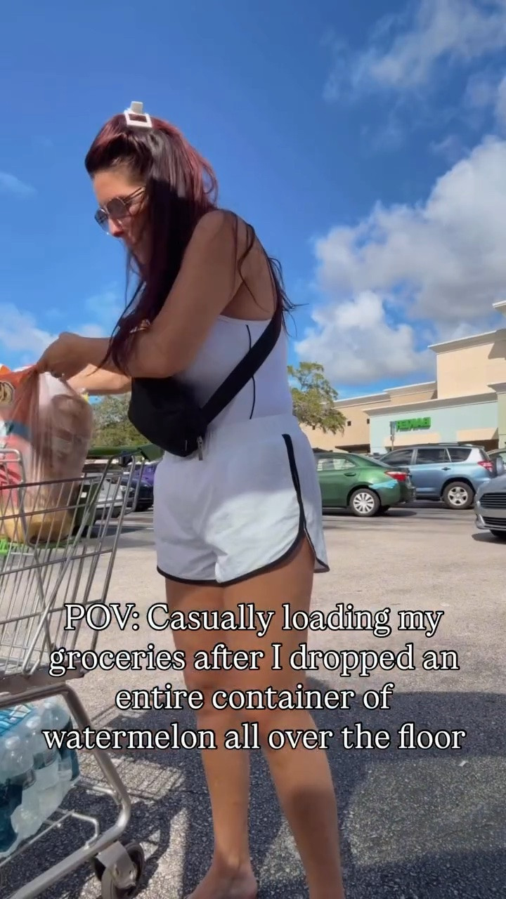 Oooopppps talk about an awkward moment, and then the watermelon got all over my romper! I’m surely a class act. Can’t take me anywhere 😂🫠🍉 @publix 

Comment “shop” for details 

#humor #momhumor #relatable #groceryshopping #publix