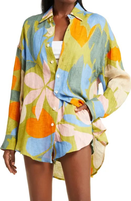 Vitamin A® Playa Linen Oversized Shirt in Ecolinen Gauze Matisse at Nordstrom, Size Small | Nordstrom