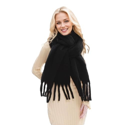 Wendyfull Winter Scarf for Women Big Chunky Scarf Solid Warm Soft Oversized Thick Blanket Scarves Shawl Cashmere Feel (Black) | Amazon (US)