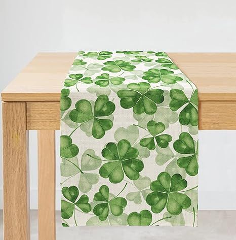 ARKENY St Patricks Day Table Runner 13x72 Inches Green Shamrock Lucky Farmhouse Indoor Vintage Ho... | Amazon (US)