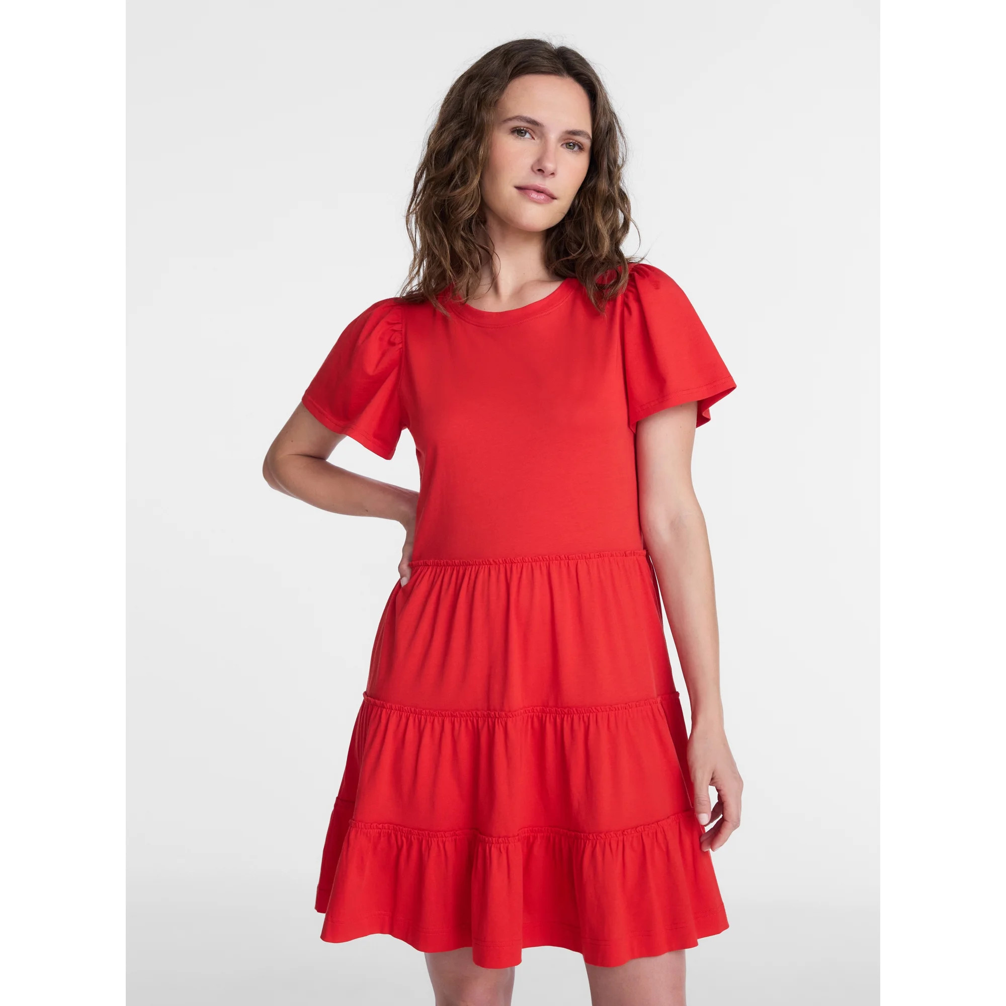 Time and Tru Women's and Women’s Plus Cotton Swing Dress with Short Sleeves, Sizes XS-4X - Walm... | Walmart (US)