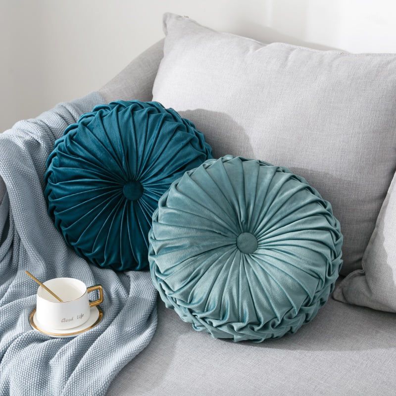 Round Filled Cushion,Velvet Cushions,Pleated Round Pillow, Scatter Cushion Home Decorative for Ho... | Walmart (US)