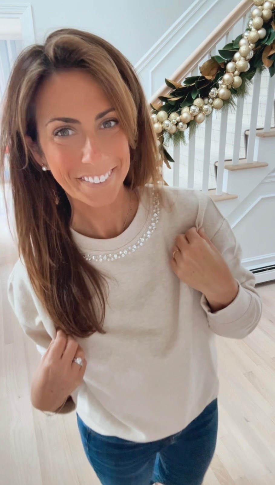 Cute new rhinestone collared sweatshirt from jcrew factory is on sale!!! Can be dressed up or down🤗