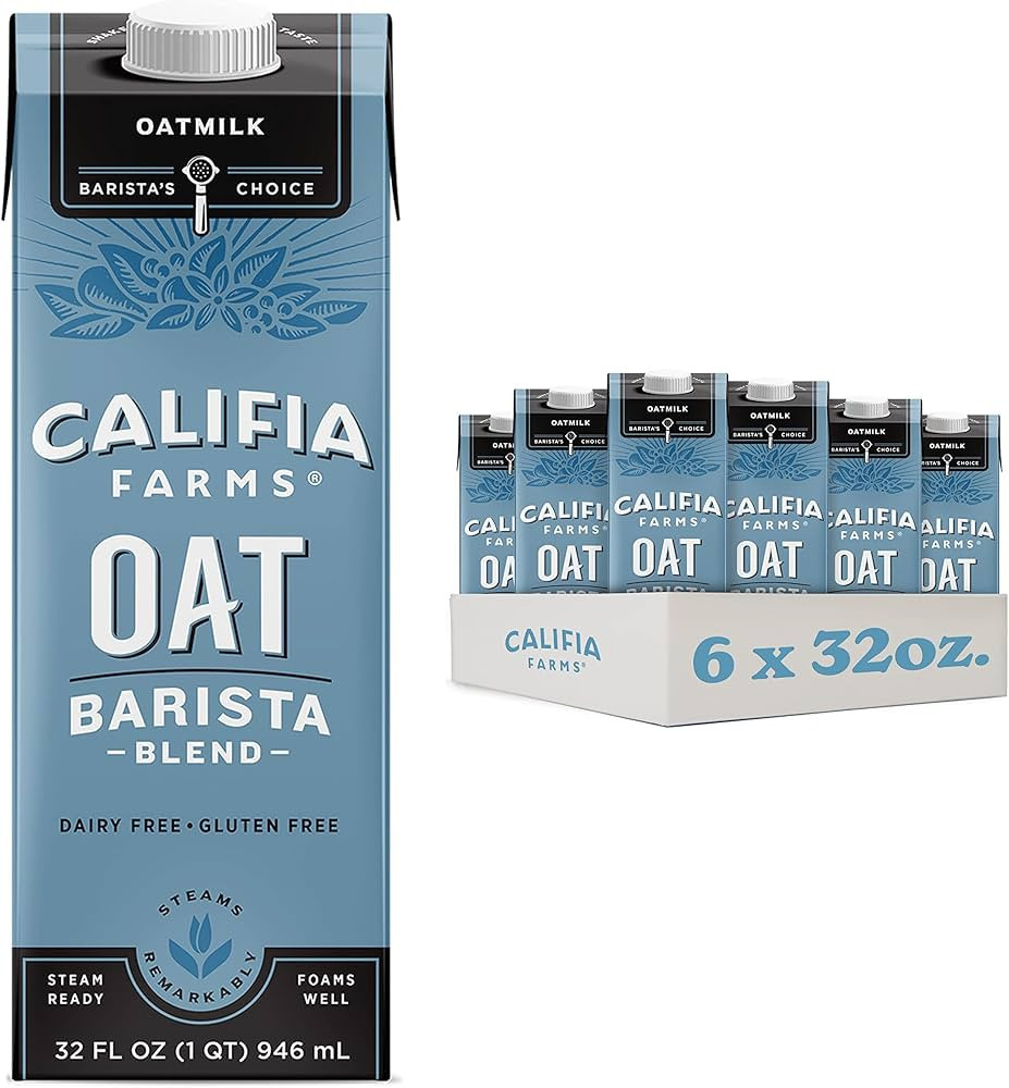 Califia Farms - Oat Barista Blend Oat Milk, 32 Oz (Pack of 6), Shelf Stable, Dairy Free, Plant Ba... | Amazon (US)