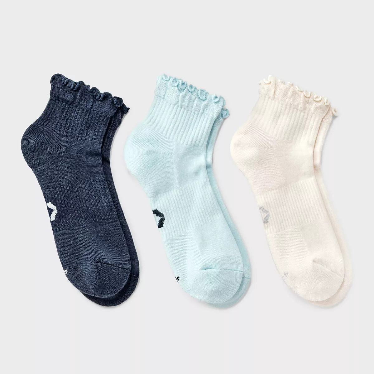 Women's Cushioned Ruffle 3pk Ankle Socks - All In Motion™ Navy/Light Blue/Beige 4-10: Arch Supp... | Target