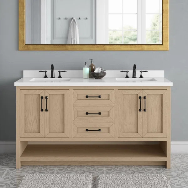 Wellsville 60'' Free-standing Double Bathroom Vanity with Quartz Vanity Top | Wayfair North America