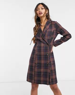 Closet London long sleeve blazer dress with gold button detail in mixed check | ASOS (Global)