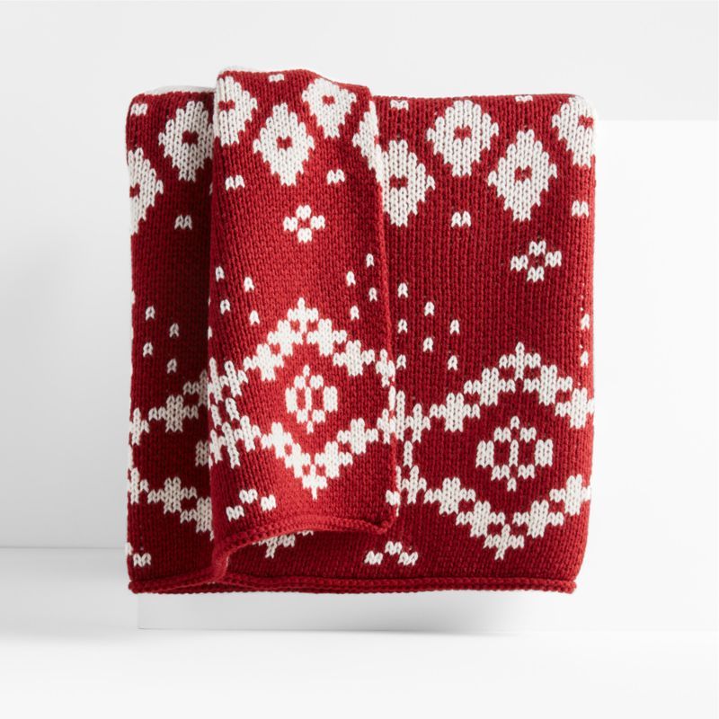 Holiday Knit 70"x55" Red Throw Blanket | Crate and Barrel | Crate & Barrel