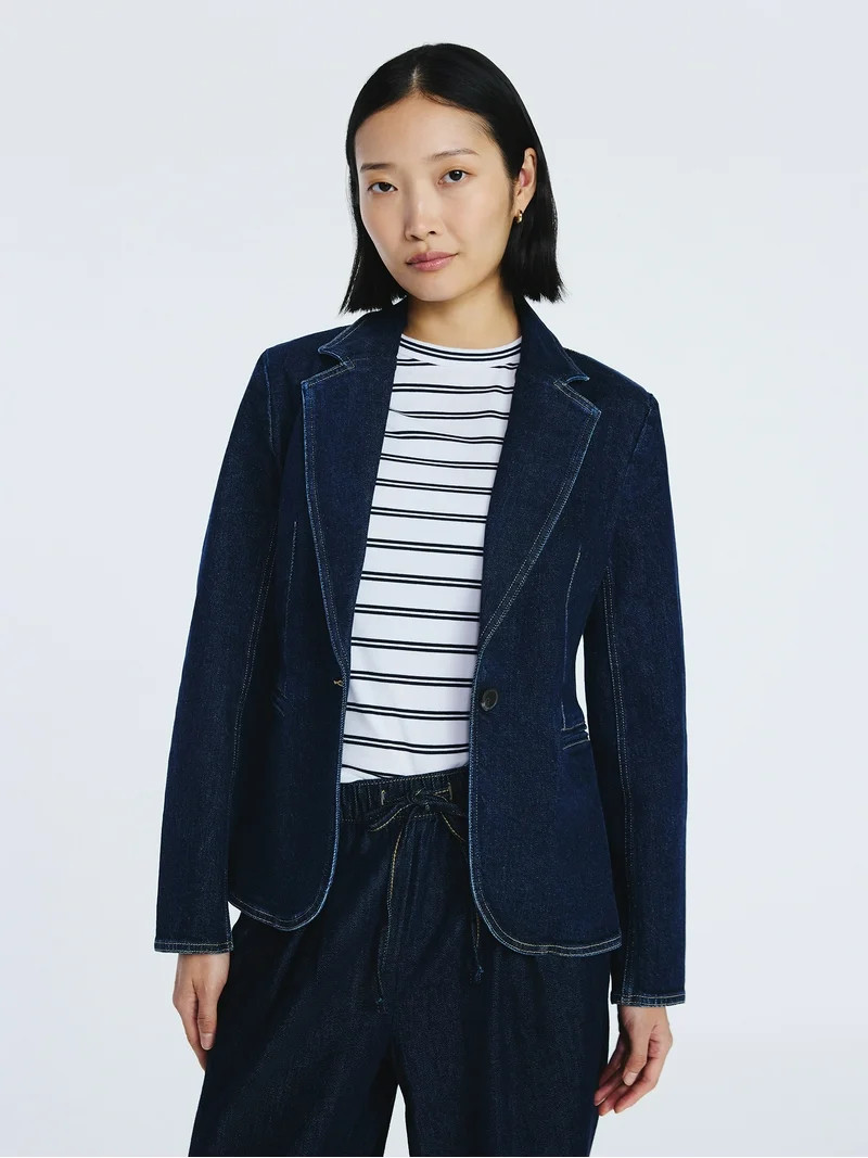 Free Assembly Women's Single Breasted Denim Blazer, Sizes XS-XXL | Walmart (US)