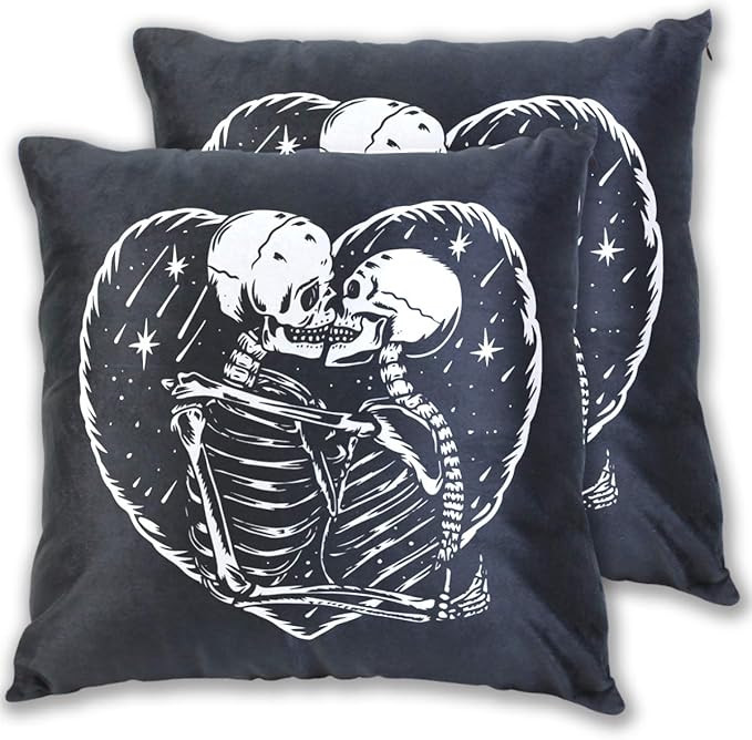 Valentine Skull Lovers Kiss Velvet Throw Pillow Covers 2pc,Soft Cotton Pillow Case 16”x16”,De... | Amazon (US)