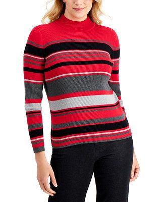 Blair Cotton Striped Rib Mock-Neck Sweater, Created for Macy's | Macy's