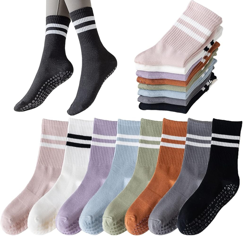 8 Pairs Long Yoga Socks with Grip for Women Anti Skid Gripper Socks No Slip Socks for Pilates, Ba... | Amazon (US)