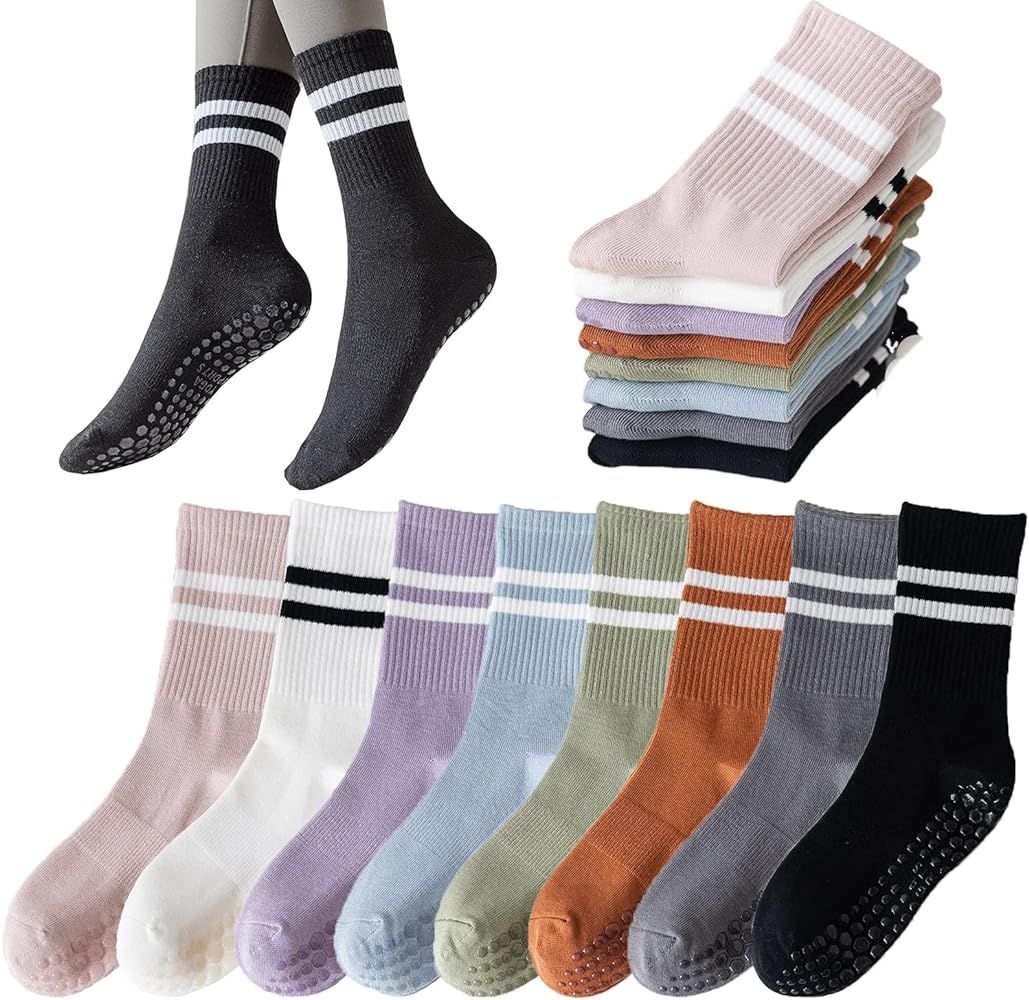 8 Pairs Long Yoga Socks with Grip for Women Anti Skid Gripper Socks No Slip Socks for Pilates, Ba... | Amazon (US)