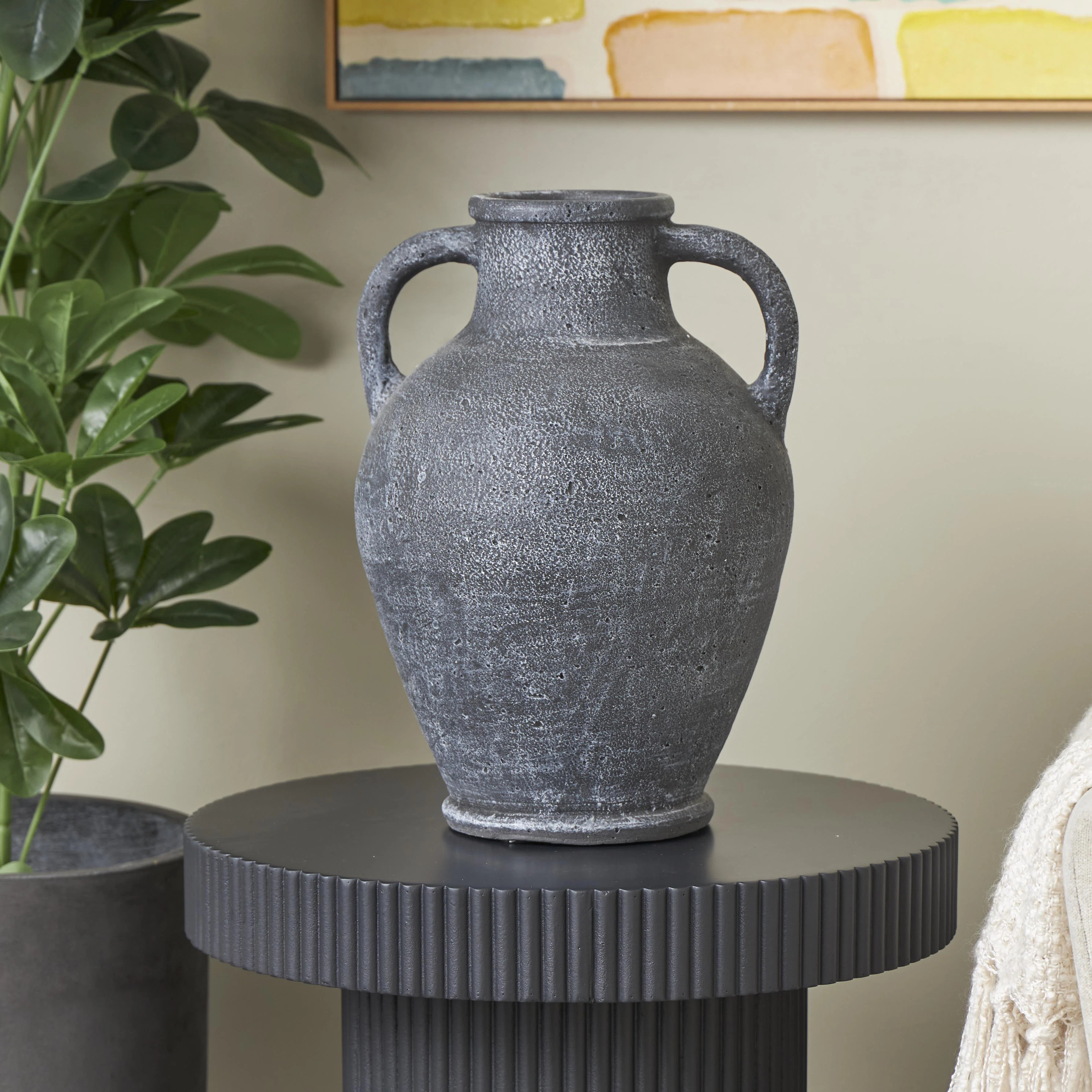 Ceramic Whitewashed Textured Amphora Decorative Vase with 2 Handles | Wayfair North America