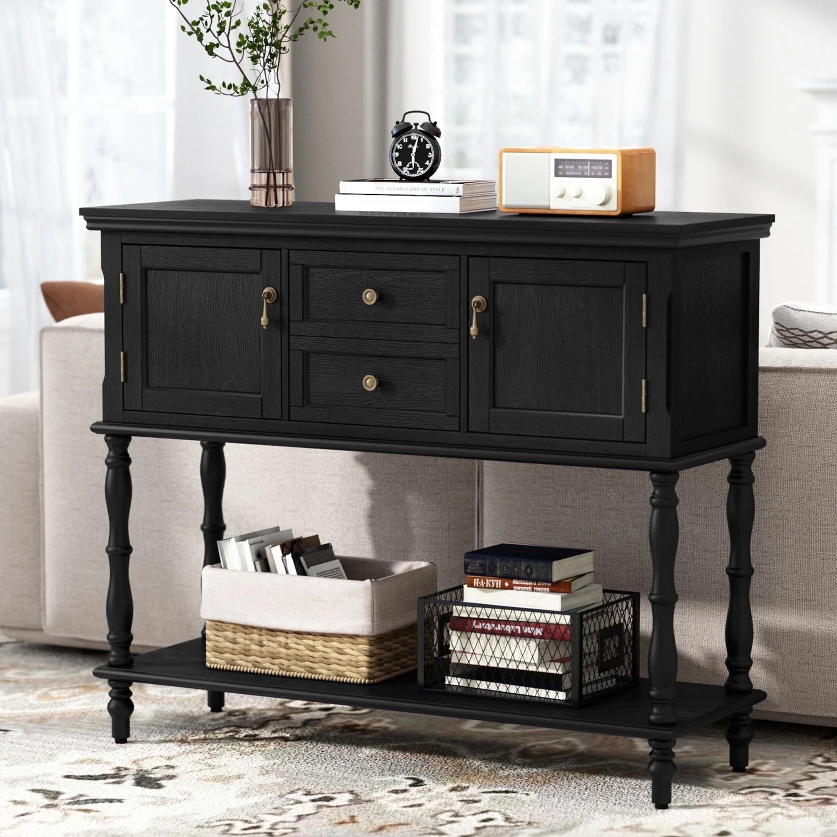 HLR 42" Farmhouse Modern Console Table, Entryway Table with Storage Shelf for Living Room, Black | Walmart (US)