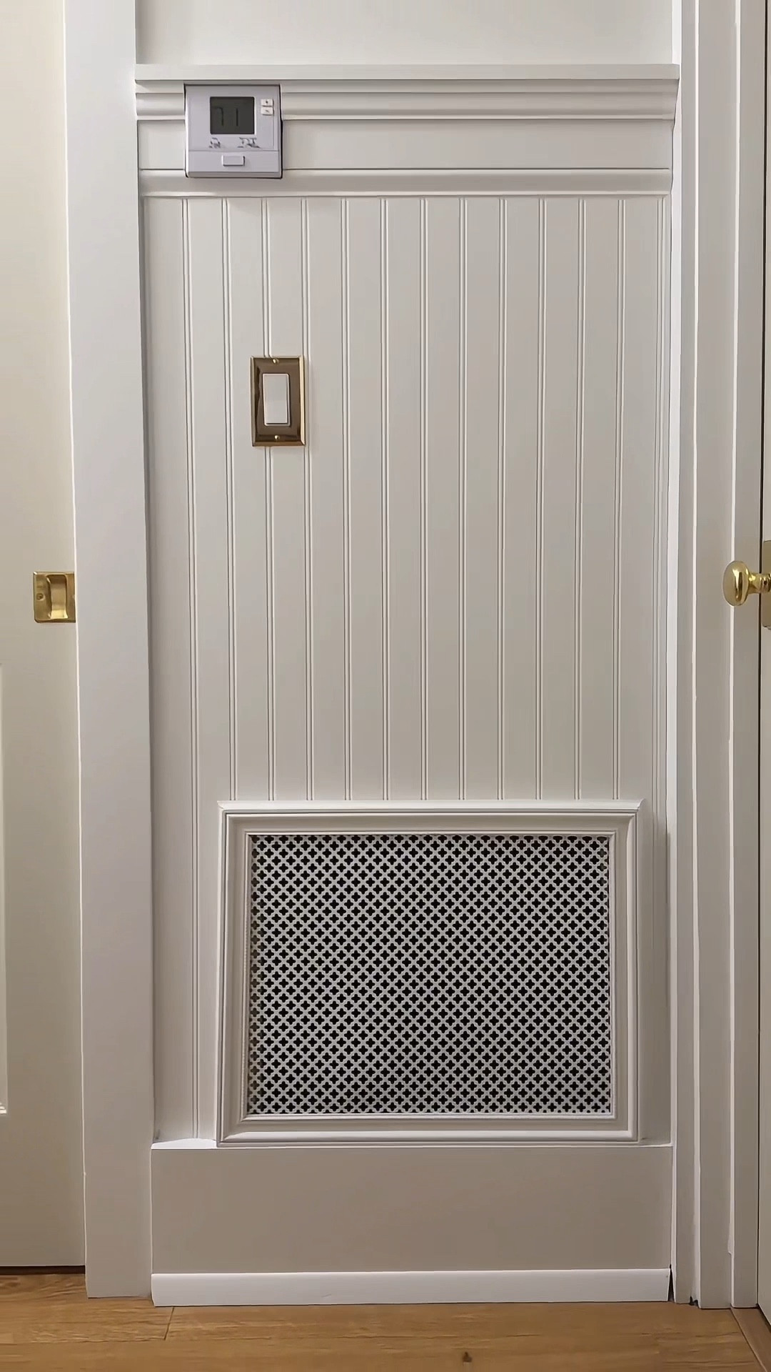 PART 8 of the hallway project! I'm excited to share the completed DIY Vent Cover project. My hallway is undergoing a makeover, and this old return vent cover had to be replaced. It was such an eyesore, but this little DIY project has definitely improved the look. Next, I'll be painting the crown molding and ceiling, and the vintage chandelier will be installed next week. Stay tuned for more updates! #DIYProject #series #roommakeover #CottageCorAesthetic #homedesign

#LTKHome #LTKdayinmylife #LTKgrwm