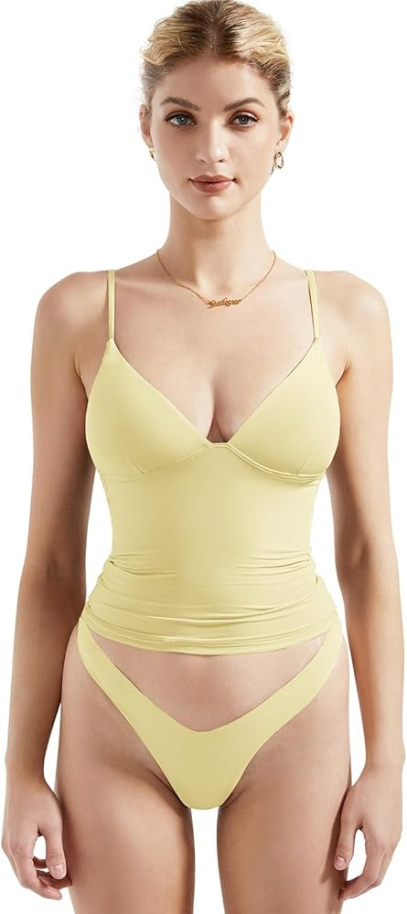 SUUKSESS Women Sexy Deep V Neck Sleeveless Fitted Basic Tops Y2K Tank Top Cami | Amazon (US)