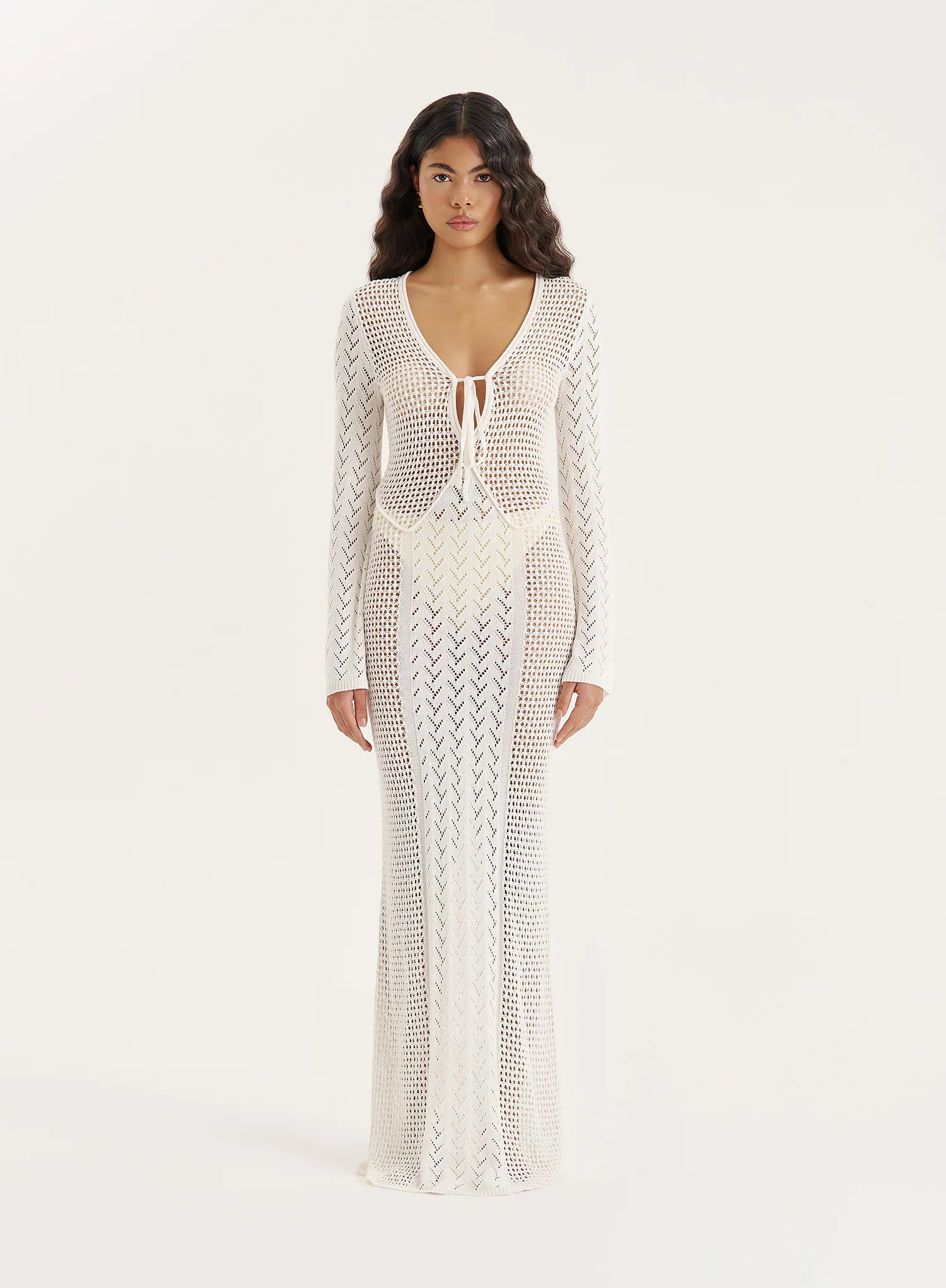 Cream Knit Panelled Maxi Dress- Chloe | 4th & Reckless