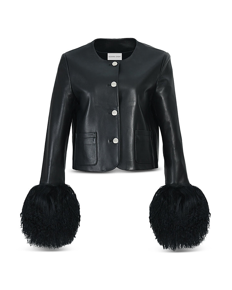 Susanna Chow Leather Cropped Shearling Cuff Jacket | Bloomingdale's (US)