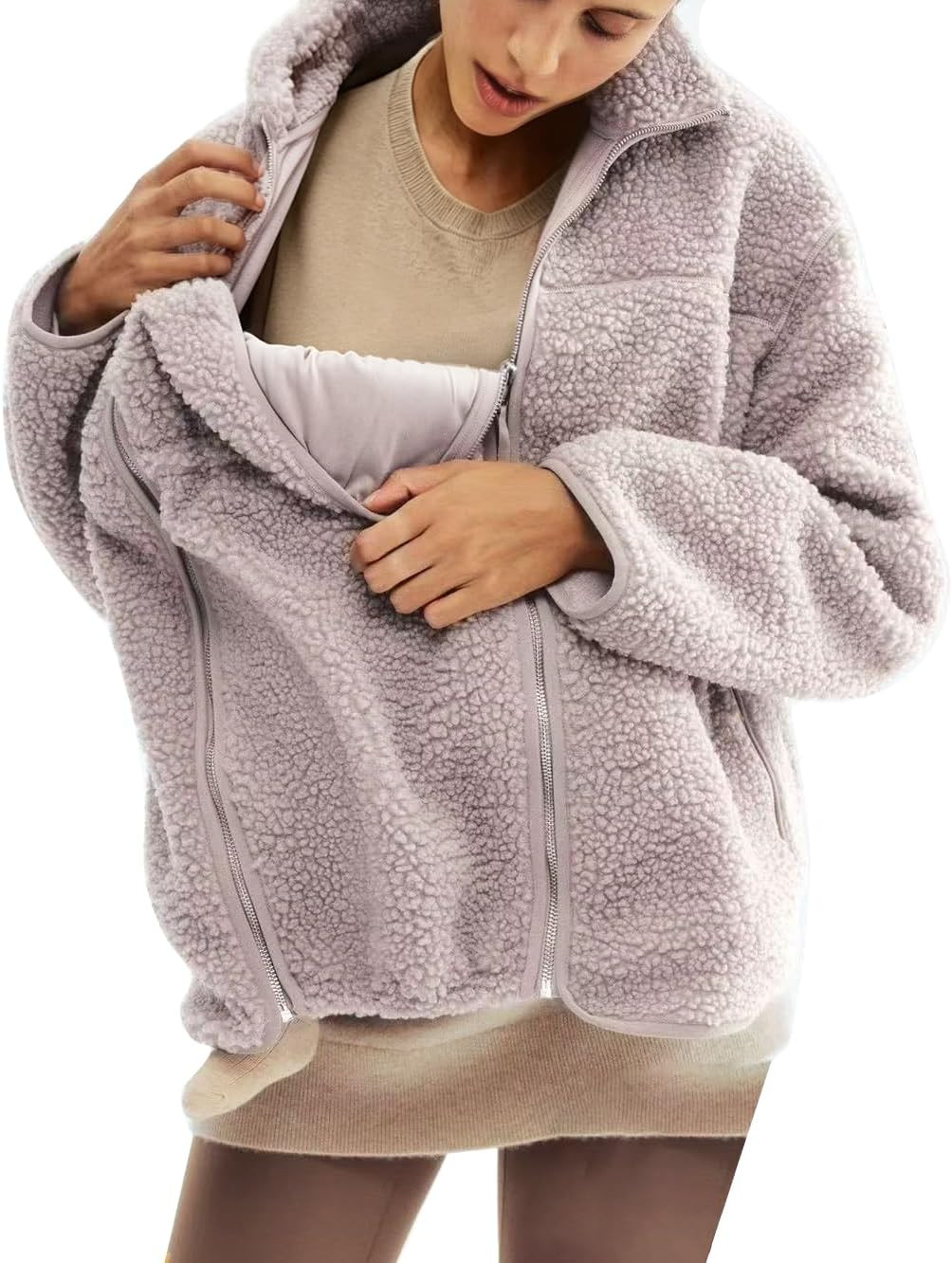 Maternity Coat Winter Mom Cozy Thicken Coats Fleece Sherpa Jacket | Amazon (US)