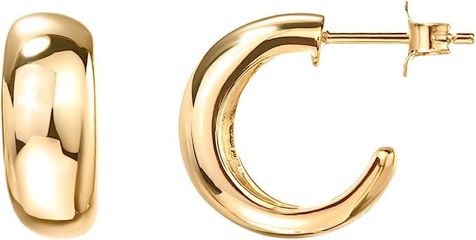 PAVOI 14K Gold Plated Sterling Silver Post Thick Huggie Earrings - Small Round Hoop Earrings in Rose | Amazon (US)