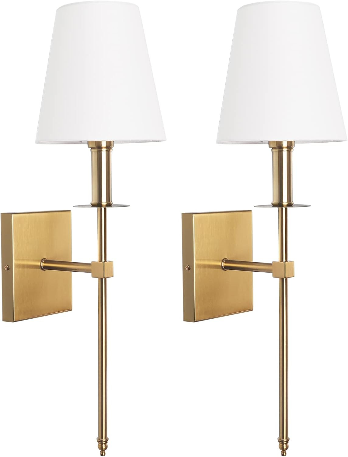Wall Sconces Set of 2 Gold Wall Lamps Modern Sconces Wall Lighting with White Fabric Shade Bathro... | Amazon (US)